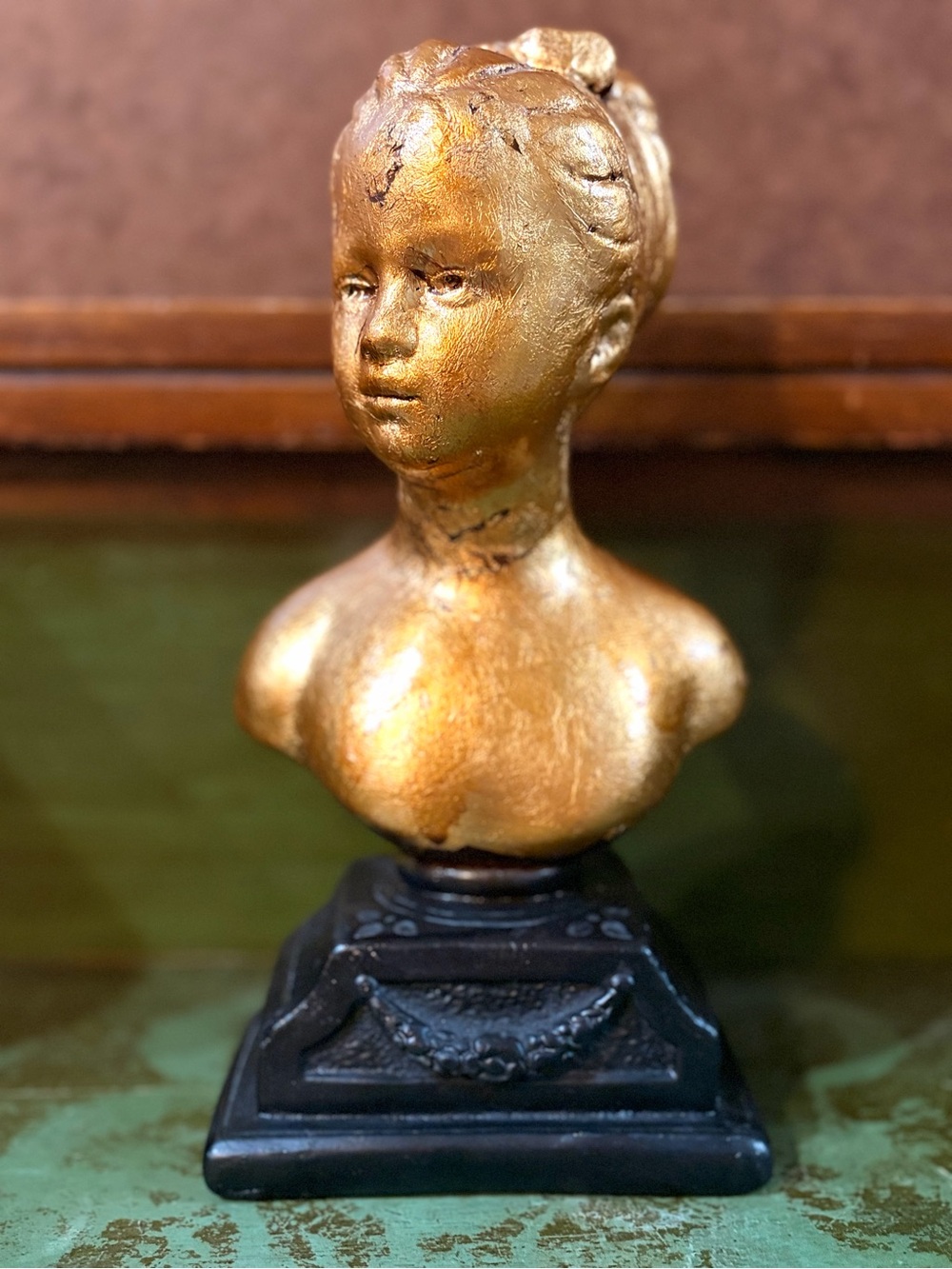Vintage- Southern Floral Gold Leaf Plaster Bust- Louise Brongniart Re-Production